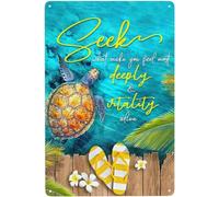 Turtle, Seek What Makes You Feel Most Deeply & Vitality Alive Weatherproof Aluminum Metal Tin Sign Home Bathroom Club Bar Tin Sign Housewarming Gift 8x6 Inches