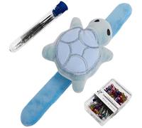 Turtle-Shaped Wrist Pin Cushion for Sewing, Snap Bracelet Wrist Bands Pincushion Organizer for Pins and Needles Include 80 Pearl Ballhead Pins and 18 Sewing Needles, Blue