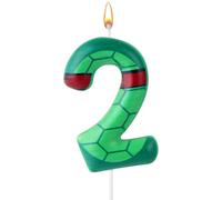 Turtle Shell Birthday Candle, Cartoon Turtle Themed Birthday Number Candle Green Turtle Birthday Cake Topper for Birthday Decoration (Number 2)