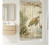Turtle Shower Curtain, Coastal Sea Green Beige Tortoise Bathroom Decor, Summer Beach Nautical Vintage Waterproof Fabric Shower Curtain with Hooks 36x72 Inch