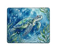 Turtle Small Mouse Pad, Marine Nature Seaweed Bubbles Summer Blue Square Rubber Washable Portable Cloth Mousepad Decor for Home Office Work Gaming Desk Square 8x10 Inch