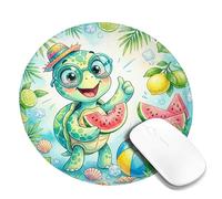 Turtle Small Mouse Pad, Summer Playful Watermelon Lemon Summer Green Round Rubber Smooth Aesthetic Mousepads for Desk Accessories for Office Home Computer Laptop Round 8x8 Inch