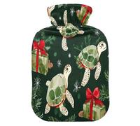 Turtle Spruce Branch Hot Cold Water Bottle with Fleece Cover PVC Hot Water Bag 2 Liter