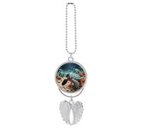 Turtle Starfish Car Pendant, Rear View Mirror Hanging Ornament, Auto Decor for Rearview Mirror, Keychain Silver-Style