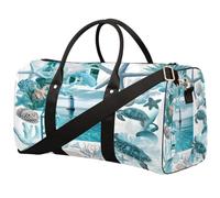 Turtle Starfish Collage Foldable Travel Duffle Bag Waterproof Sports Gym Bag with Shoulder Straps