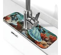 Turtle starfish Faucet Mat for Kitchen Sink Splash Guard Diatomite Fast Drying Mat Super Absorbent Guard Behind Faucet Handle Drip Catcher Faucet Suction Pad Sink Tray 5.5"×15"
