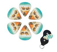 Turtle starfish Guitar Picks 6 Pack, 0.71mm Thickness Celluloid Bass Pick with Leather Guitar Pick Holder Keychain Abstract Art Pics Plectrum for Acoustic Electric Guitar, Ukulele, Bass