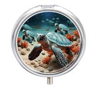 Turtle Starfish Round Pill Box 3 Compartment Pill Case Portable Travel Pill Organizer Medicine Tablet Vitamin Holder Organizer for Purse Pocket