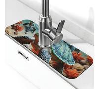 Turtle Starfish Sink Splash Guard Faucet Mat 15" X 5.5,Super Absorbent Fast Drying Mat Sink Gadgets-Splash Guard Behind Faucet Drip Catcher For Kitchen Bathroom