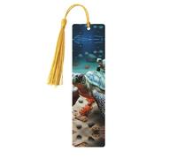 Turtle Starfish Wooden Bookmark for Men Women, Handmade Wood Bookmark Craft with Tassel Pendant Unfinished Wood Tag Book Mark Gifts Bookmarks Hanging Labels for Book Lovers