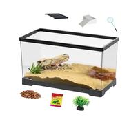 Turtle Starter Kit - Tortoise Habitat - Glass Reptile Terrarium - Tortoise Tank Habitat With Bottom Drainage For Amphibians, Reptiles, Frogs, Crabs, Snakes, Tortoises, Geckos & Hermit Crabs