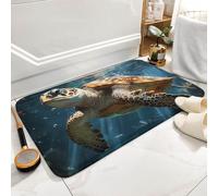 Turtle Swimming Bath Mat Rug - Super Soft Absorbent Bathroom Rugs Non-Slip Quick Dry Washable Bathroom Floor Mat for Shower Tub, Coral Velvet Kitchen & Entryway Rugs 15.7"x23.6"