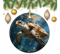 Turtle Swimming Ceramic Christmas Ornaments 3 Inch Vintage Hanging Baubles with Gold String for Xmas Tree Decorations Holiday Party Yard Garden Home Decor Festive Keepsake Gift Exchange