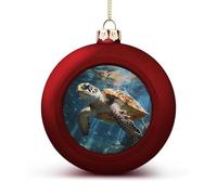 Turtle Swimming Christmas Ball Ornaments - Shatterproof Plastic Vintage Rustic Xmas Tree Decorations Pendant for Family Holiday Wedding Party Xmas Hanging Decoration