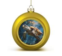 Turtle Swimming Christmas Tree Ornaments 1.6 Inch Shatterproof Pc Plastic Balls with Lanyard Baubles Hanging Christmas Ball Ornaments for Xmas Tree Holiday Party Wedding Home Decorations-Golden