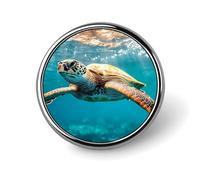 Turtle Swimming in Hawaii Round Brooch Pins Lapel Tie Badge Metal Memorial Button Pin Kit for Hat Shirt Clothing Bags Decor