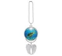 Turtle Swimming in The Sea Car Hanging Pendant, Zinc Alloy Rearview Mirror Charms - Relieve Visual Fatigue, Vintage Keychain Pendant, Lucky Car Interior Hanging Decoration, Silver-Style