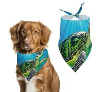 Turtle Swimming in The Sea Dog Bandanas for Feeding Grooming, Triangle Pet Bibs Washable Pets Scarf for Cats & Dogs