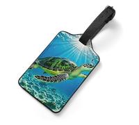 Turtle Swimming in The Sea Luggage Tag for Suitcase - PU Leather Suitcase Tags with Name ID Card & Adjustable Strap, Durable Scratch-Resistant Travel Bag Tag for Backpacks Gym Bags