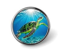 Turtle Swimming in The Sea Round Badge for Men Women, Durable & Stylish Lapel Pins, Lightweight Metal Badges for Shirts, Jackets, Hats