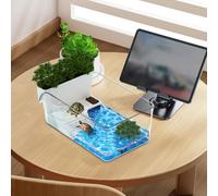 Turtle Tank - 12.87x7.6x4.8 Inch Reptile Aquarius Pet Reproduction | Multifunctional, Habitat Tan with Filter and Ramp | Turtle Tank for Crabs, Frogs & Small Reptiles E