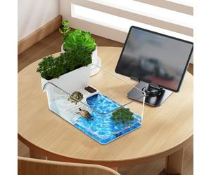 Turtle Tank - 12.87x7.6x4.8 Inch Reptile Aquarius Pet Reproduction | Multifunctional, Habitat Tan with Filter and Ramp | Turtle Tank for Crabs, Frogs & Small Reptiles E