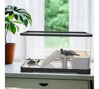 Turtle Tank Kit 40x22x23cm Acrylic Aquarium with Basking Platform & LED Light, Complete Small Turtle Habitat with Plants and Substrate for Desktop