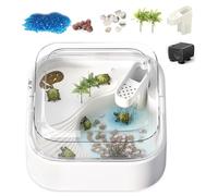 Turtle Tank Kit, Small Turtle Tank Starter Kit, Turtle Aquarium with Rain Shower Head, Colored Rocks,Higher Fences,Water Pump and Small Plant for Turtles, Crabs, Crayfish, Small Reptiles (Medium)