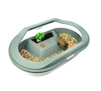 Turtle Terrarium - 35.5x21.3x12.3cm Compact Habitat, Acrylic Clear Enclosure, Reptile Tank with Basking and Bottom Drainage System | Breeding Box for Hermit Crab, Gecko, Crayfish and Small Re