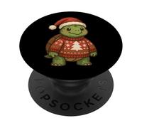 Turtle Ugly Sweater Santa Hat Christmas PopSockets Adhesive PopGrip