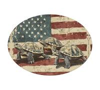 Turtle Vintage U.S. Flag Oval Tablecloth Elastic Dust-Proof Waterproof Table Cover For Kitchen Dining Tabletop Decoration