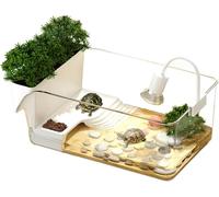 Turtle Vivarium with Basking Platform, 32.7x 19.3 x 12.2 cm, Transparent Indoor Aquatic Habitat for Small Turtles, Crabs, Fish, Ecological Landscape for Indoors, Working Surface (Clear)