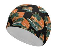 Turtle Walking Beach Palms Tree Sunset Swim Cap for Women Men Non-Slip Long Or Short Hair Swimming Hat