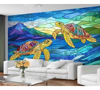 Turtle Wallpaper for Living Room - Peel and Stick Wallpaper, Ocean Life Bedroom Wall Paper, Large Wall Mural & Blue Glass Art Home Decor, Self Adhesive