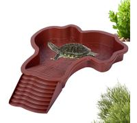 Turtle Water Basin - Reptile Feeding Bowl Water Pot with Ladder | Turtle Tank Landscape Aquarium Decoration for Gecko, Turtle, Bearded Dragons