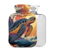 Turtle Wave Golden Pattern Hot Water Bottle with Cover 2L Large Warm Water Bag for Men Women Pain Relief