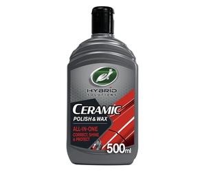 Turtle Wax Hybrid Solutions Ceramic Car Polish and Wax, Light Scratch Remover, Durable Paint Protection, Extreme Water Beading, High Gloss Shine, Hand or Machine Polisher Use, 500ml (Pack of 1)