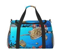 Turtle with Colorful Fishes Under Sea Print Weekender Bag,Gym Bag with,Carry On Luggage Overnight Weekend Bag, Holdall Handbag