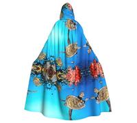 Turtle With Colorful Fishes Under Sea Printed Hooded Cloak Robe Cloak Witch Vampires Grim Reaper Devil For Boy Girl Cosplay Costume