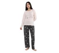 TURTLE Women’s Pyjama Set Frosted Dream PJ Set - 100% Cotton Nightwear - Long Sleeve Top & Printed Pants (Pink & Grey, L)