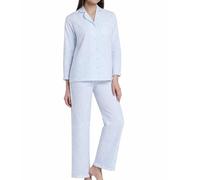 TURTLE Women’s Pyjama Set White Gingham - 100% Cotton Seersucker Check Revere Collar Button-Up Shirt & Trousers Nightwear (M)
