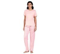 TURTLE Women’s Pyjama Set Women’s Nightwear Peachy Pink Stripe - Soft Jersey Short Sleeve Top with Pocket & Elastic Waistband Stripe Bottoms (S)