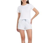 TURTLE Women’s Shorts Pyjama Set White Seersucker - 100% Cotton Jersey Top & Shorts Summer Nightwear Set (L)