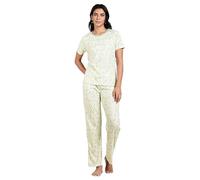 TURTLE Women's Pyjama Set, Mint Green Leaf Print, L