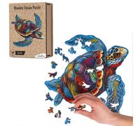 Recent Toys Wooden Jigsaw Puzzle Turtle - 189-piece, 28×31 cm, unique shapes, wooden box & stand
