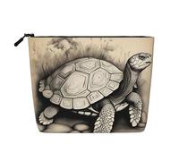 Turtle Write Print Cosmetic Bag for Women,Faux Linen Makeup Bag Large Capacity,Perfect for Travel Daily Use