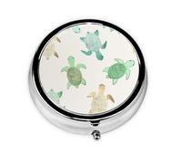Turtle Write Print Pill Box for Pocket Round Pill Box 3 Compartment Decorative Portable Travel Pill Holder Tablet Vitamin Organizer Mini Pill Case(2pcs)