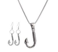 TURTLEDOVE Fishing Hook Necklace 2PCS, Stainless Steel Fishhook Earrings,Hawaiian Maui Fish Hook Pendant Jewelry