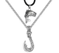 TURTLEDOVE Hawaiian Fish Hook Necklace 2PCS, Largemouth Bass Fish Pendant, Stainless Steel Lucky Fishing Amulet Maui Set