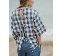 Turtledove London Doris Multicolour Marine Check Print Tie Back Top - Multicolour - L (Size 3)